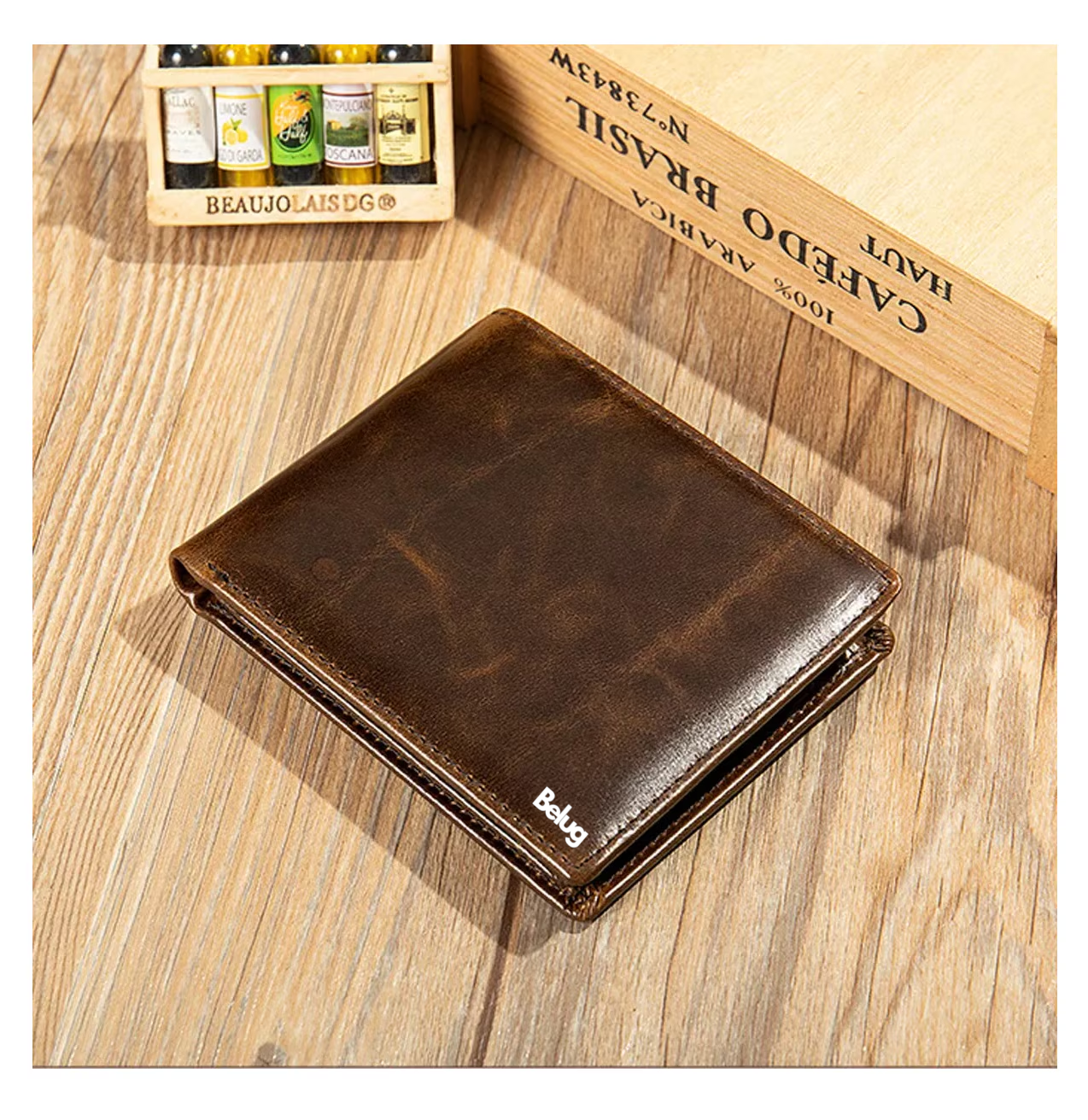Foto 5 | Cartera 100% Piel Genuina Billetera Calidad Rfid Tarjetero Belug, Marrón Oscuro