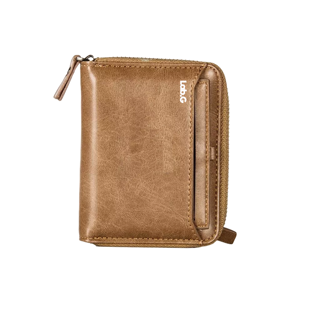 Cartera Hombre Billetera Corta Cierre Lab.g Moneda Porta Tarjetera, Marrón