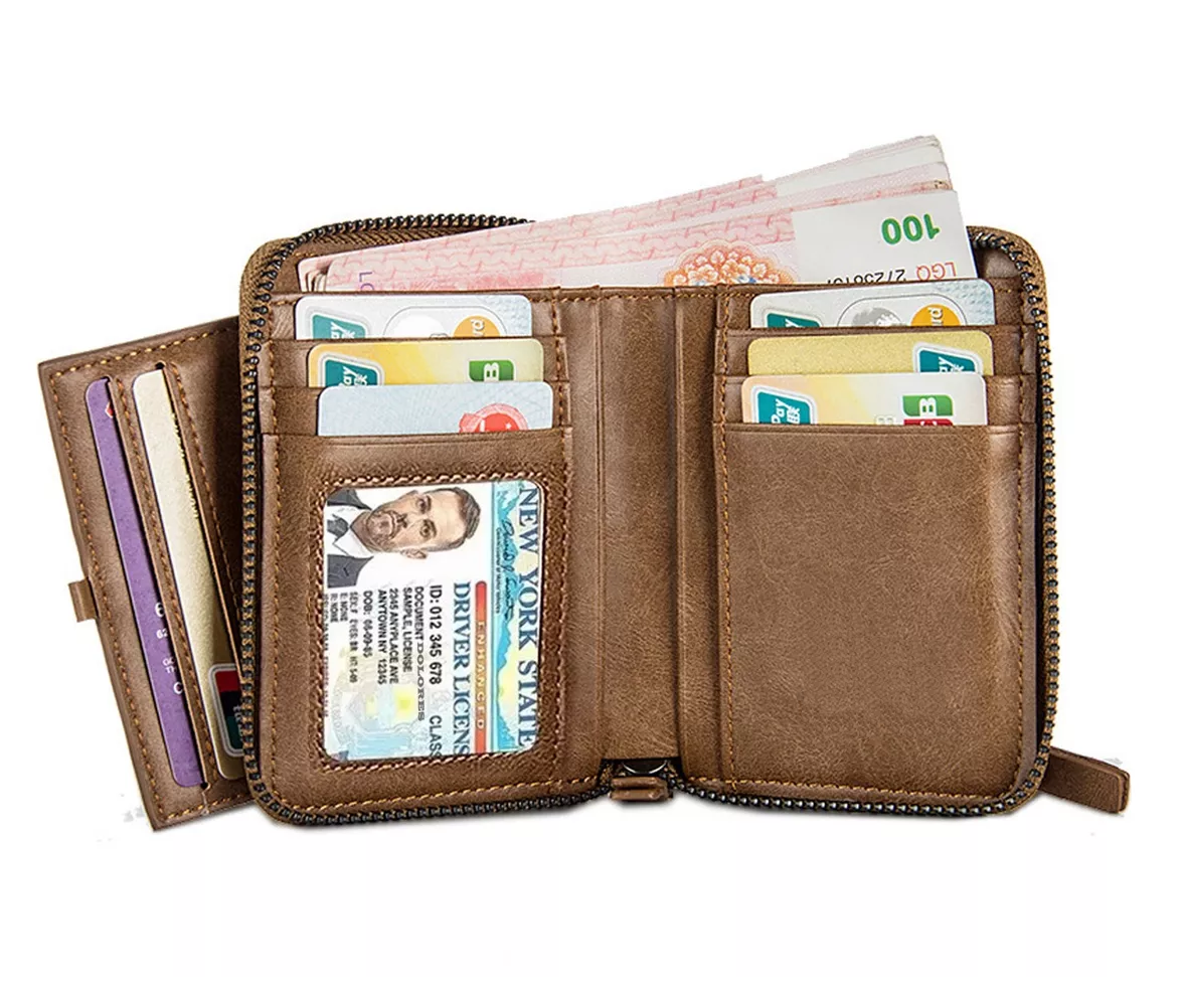 Foto 4 | Cartera Hombre Billetera Corta Cierre Lab.g Moneda Porta Tarjetera, Marrón
