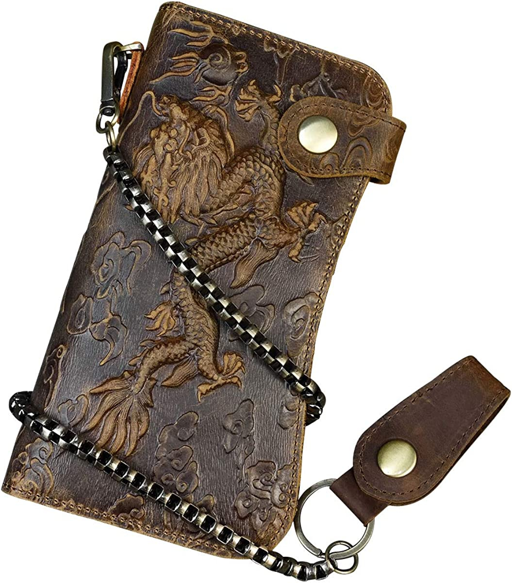 Billetera Huoguo Para Hombre, De Piel Auténtica, Con Cadena Larga, Doble - Venta Internacional.