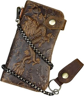 Foto 1 | Billetera Huoguo Para Hombre, De Piel Auténtica, Con Cadena Larga, Doble - Venta Internacional.