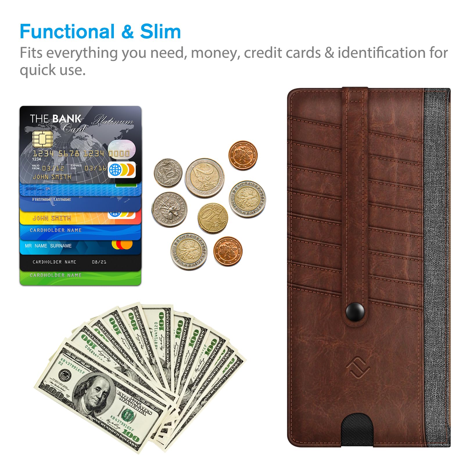 Foto 2 | Tarjeta De Crédito Wallet Fintie Slim Con Bloqueo Rfid, Gris Y Marrón - Venta Internacional.