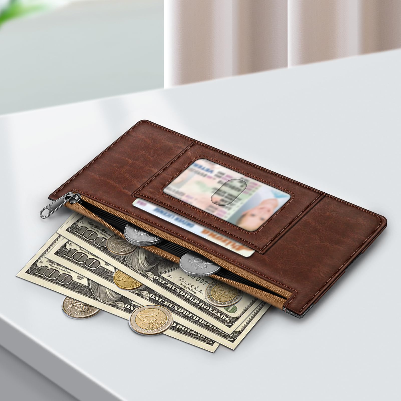 Foto 3 | Tarjeta De Crédito Wallet Fintie Slim Con Bloqueo Rfid, Gris Y Marrón - Venta Internacional.