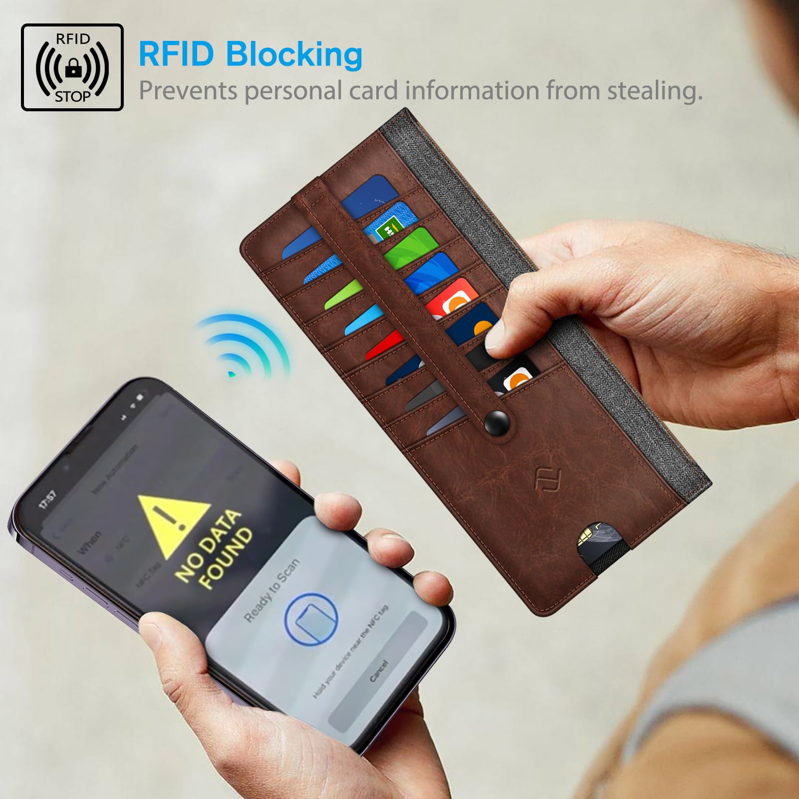 Foto 6 | Tarjeta De Crédito Wallet Fintie Slim Con Bloqueo Rfid, Gris Y Marrón - Venta Internacional.