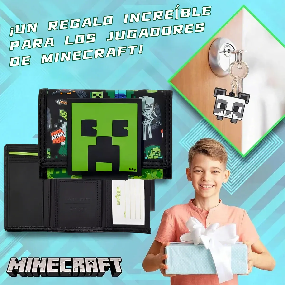 Foto 5 pulgar | Carteras Minecraft Smiggle Niños Belug O Monederos Mujer Y Hombre Negro Verde