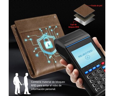 Foto 2 | Cartera Hombre Piel Cartera Antirrobo Rfid/billetera Eo Safe Imports Esi-19377 Marron