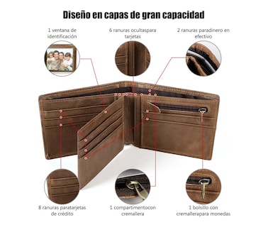 Foto 3 | Cartera Hombre Piel Cartera Antirrobo Rfid/billetera Eo Safe Imports Esi-19377 Marron