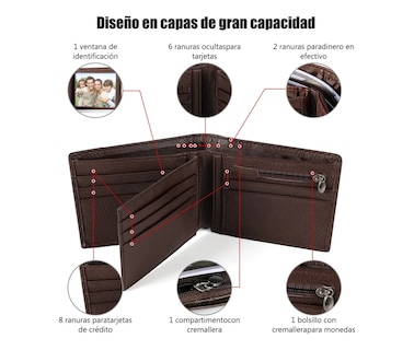 Foto 3 | Cartera Hombre Piel Cartera Antirrobo Rfid/billetera Eo Safe Imports Esi-19376 Marron