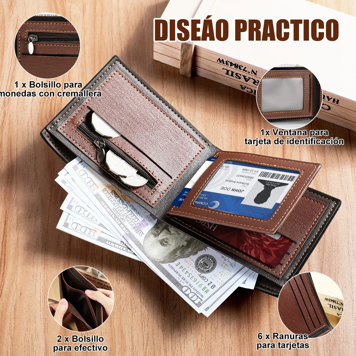 Foto 3 pulgar | Billetera Plegable Para Hombre Eo Safe Imports Esi-19378 Negro