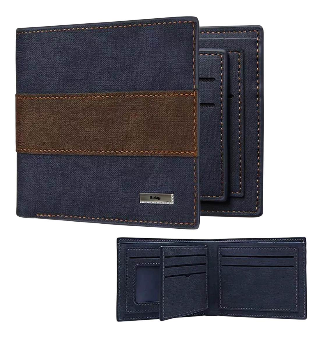 Foto 1 | Cartera Billetera Belug De Cuero Con Múltiples Tarjetas Hombre Azul Marino Con Cafe Oscuro