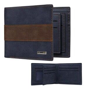 Foto 1 | Cartera Billetera Belug De Cuero Con Múltiples Tarjetas Hombre Azul Marino Con Cafe Oscuro