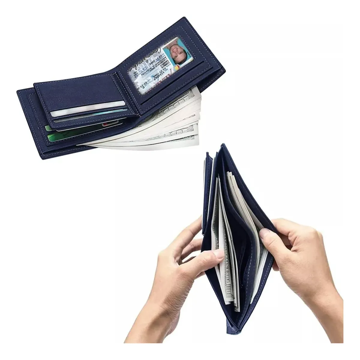 Foto 3 | Cartera Billetera Belug De Cuero Con Múltiples Tarjetas Hombre Azul Marino Con Cafe Oscuro