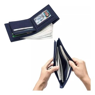 Foto 3 | Cartera Billetera Belug De Cuero Con Múltiples Tarjetas Hombre Azul Marino Con Cafe Oscuro