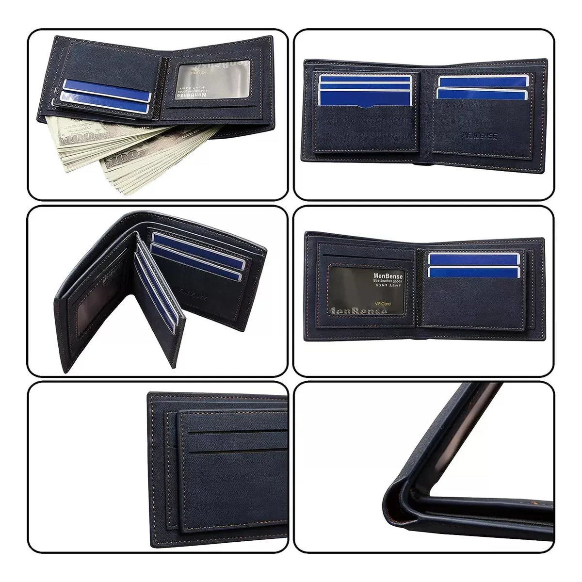Foto 4 | Cartera Billetera Belug De Cuero Con Múltiples Tarjetas Hombre Azul Marino Con Cafe Oscuro