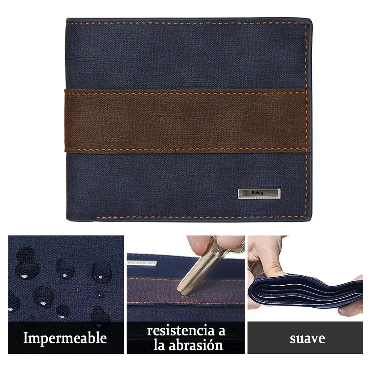 Foto 6 pulgar | Cartera Billetera Belug De Cuero Con Múltiples Tarjetas Hombre Azul Marino Con Cafe Oscuro