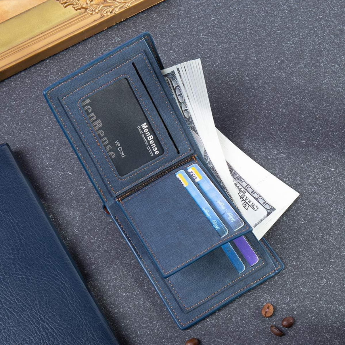 Foto 4 pulgar | Cartera Billetera De Cuero Con Múltiples Tarjetas Para Hombre Mezclilla  Lab.g Azul