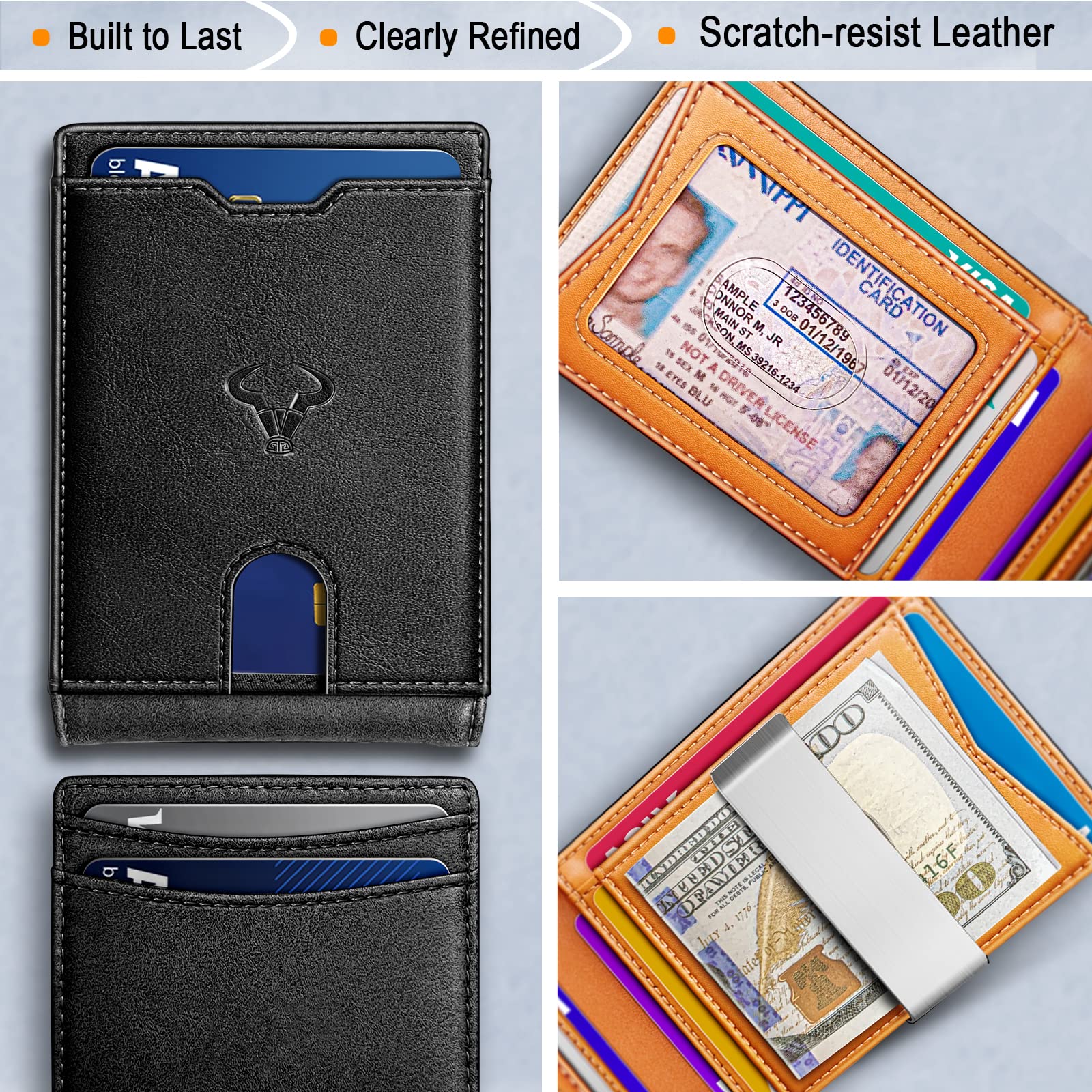Foto 4 pulgar | Billetera Bulliant De Piel Delgada Con Bloqueo Rfid, 11 Tarjetas Para Hombre - Venta Internacional.