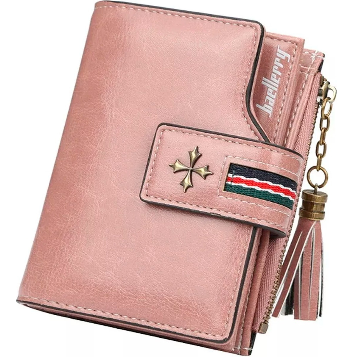 Foto 2 pulgar | Cartera tipo Piel FUNBU Múltiples Ranuras Broche Monedero Pompón Rosa