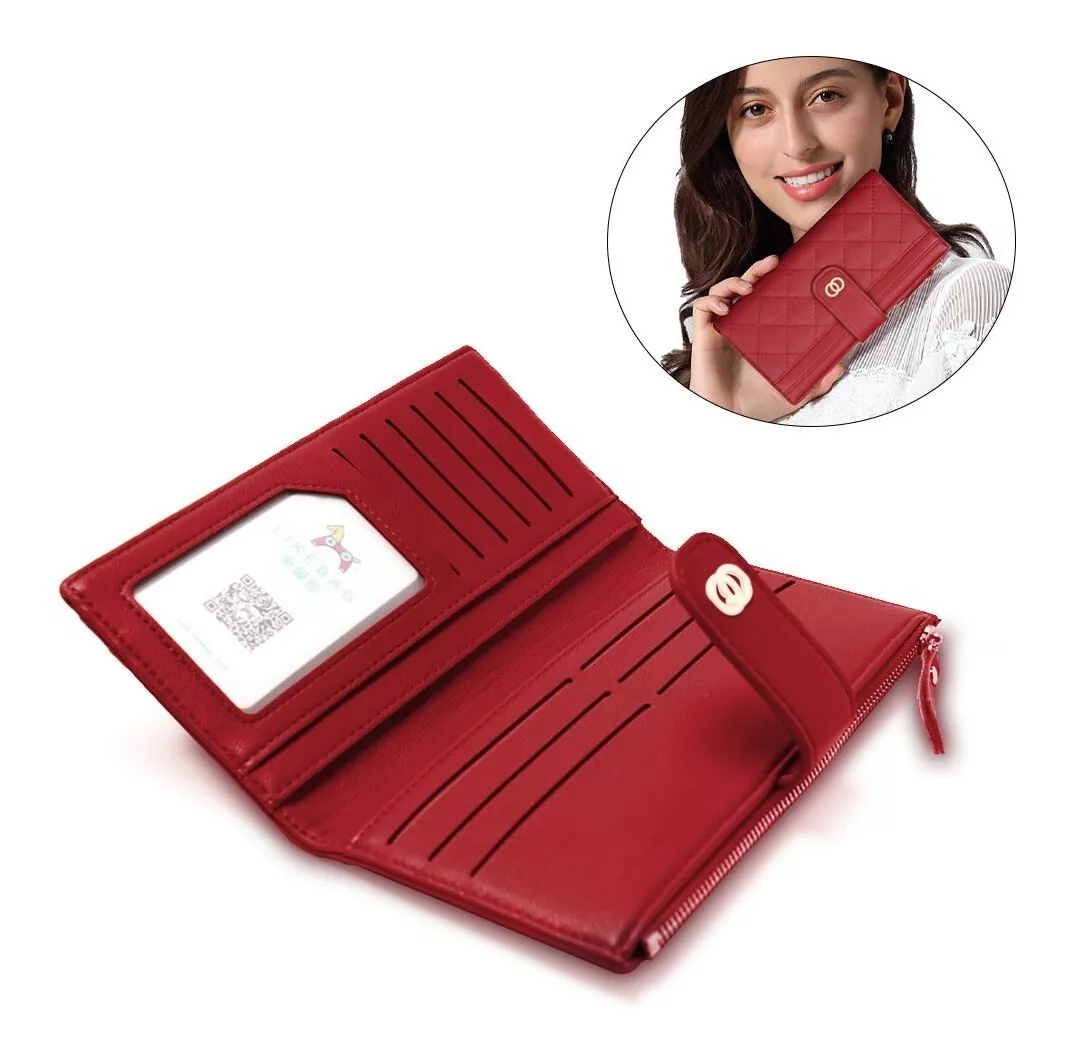 Foto 2 | Cartera Larga De Cuero Rojo para Mujer