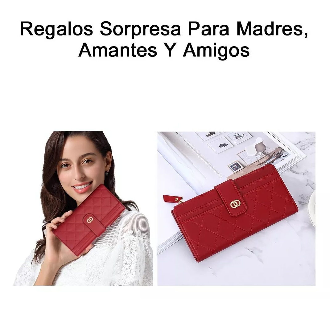 Foto 4 | Cartera Larga De Cuero Rojo para Mujer