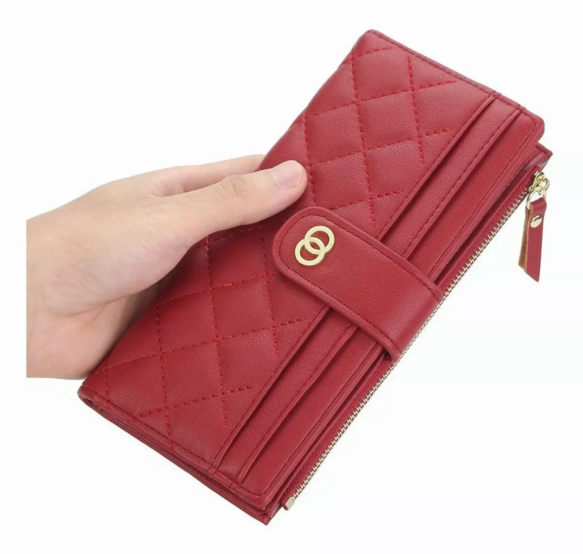 Foto 5 | Cartera Larga De Cuero Rojo para Mujer