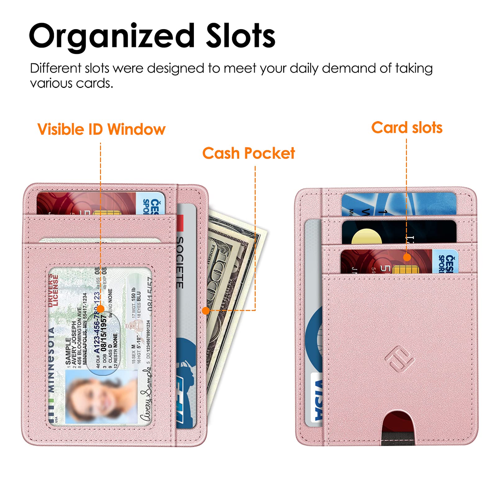 Foto 5 pulgar | Tarjetero Fintie Slim Minimalista con Bloqueo Rfid Oro Rosa - Venta Internacional