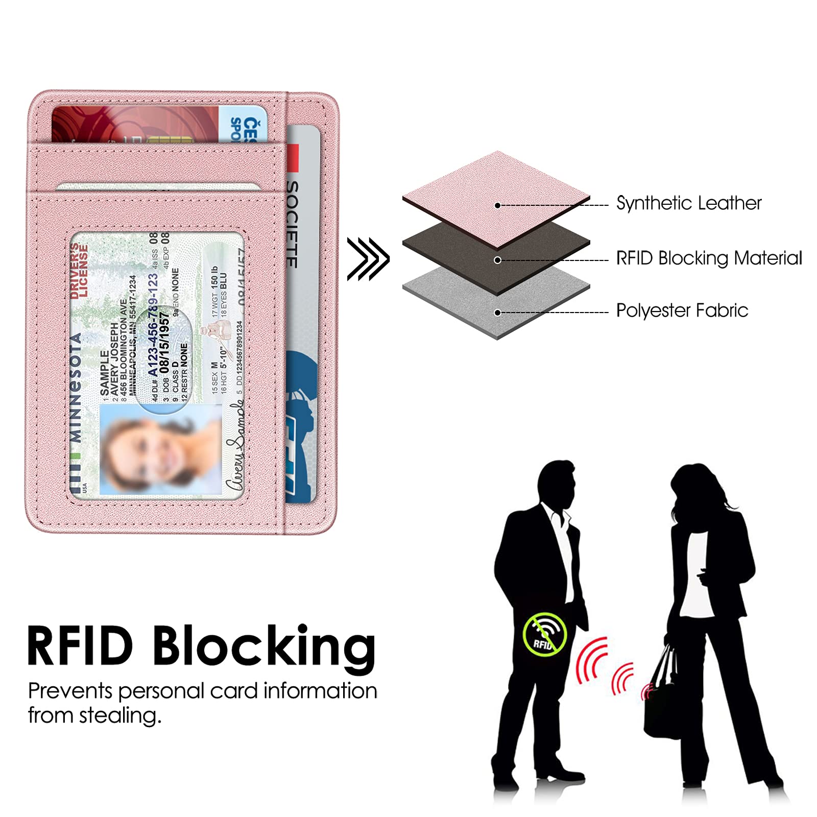 Foto 6 pulgar | Tarjetero Fintie Slim Minimalista con Bloqueo Rfid Oro Rosa - Venta Internacional