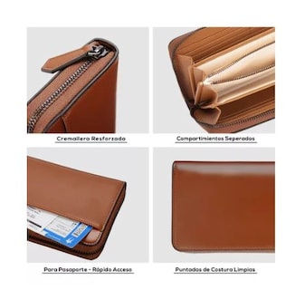 Foto 3 | Cartera Marrón de Cuero Genuino con Cremallera