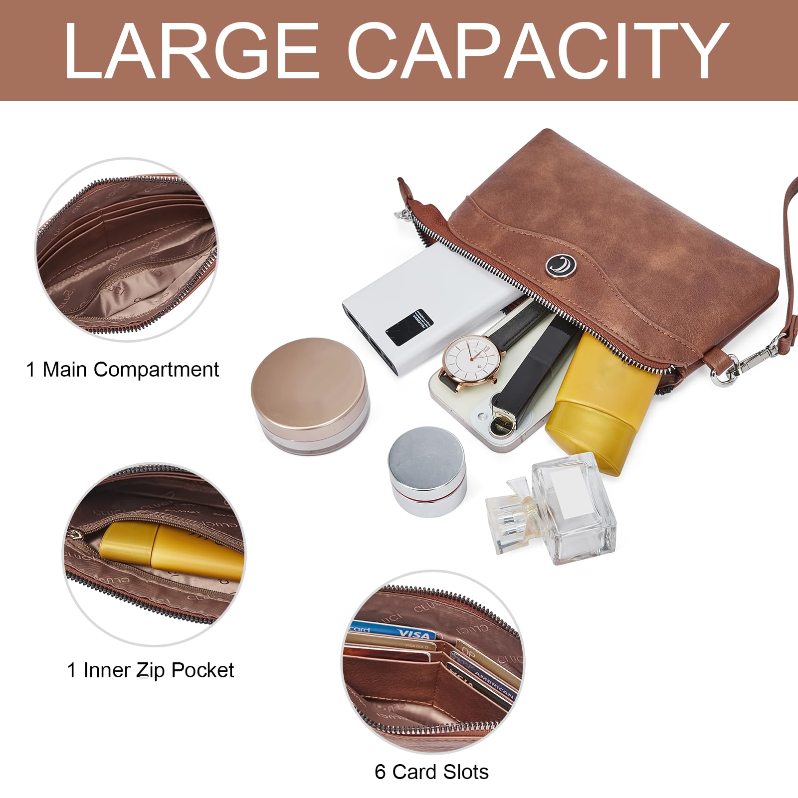 Foto 4 | Cartera De Pulsera Cluci Para Teléfono Móvil De Viaje, Bolso De Piel Para Mujer - Venta Internacional.