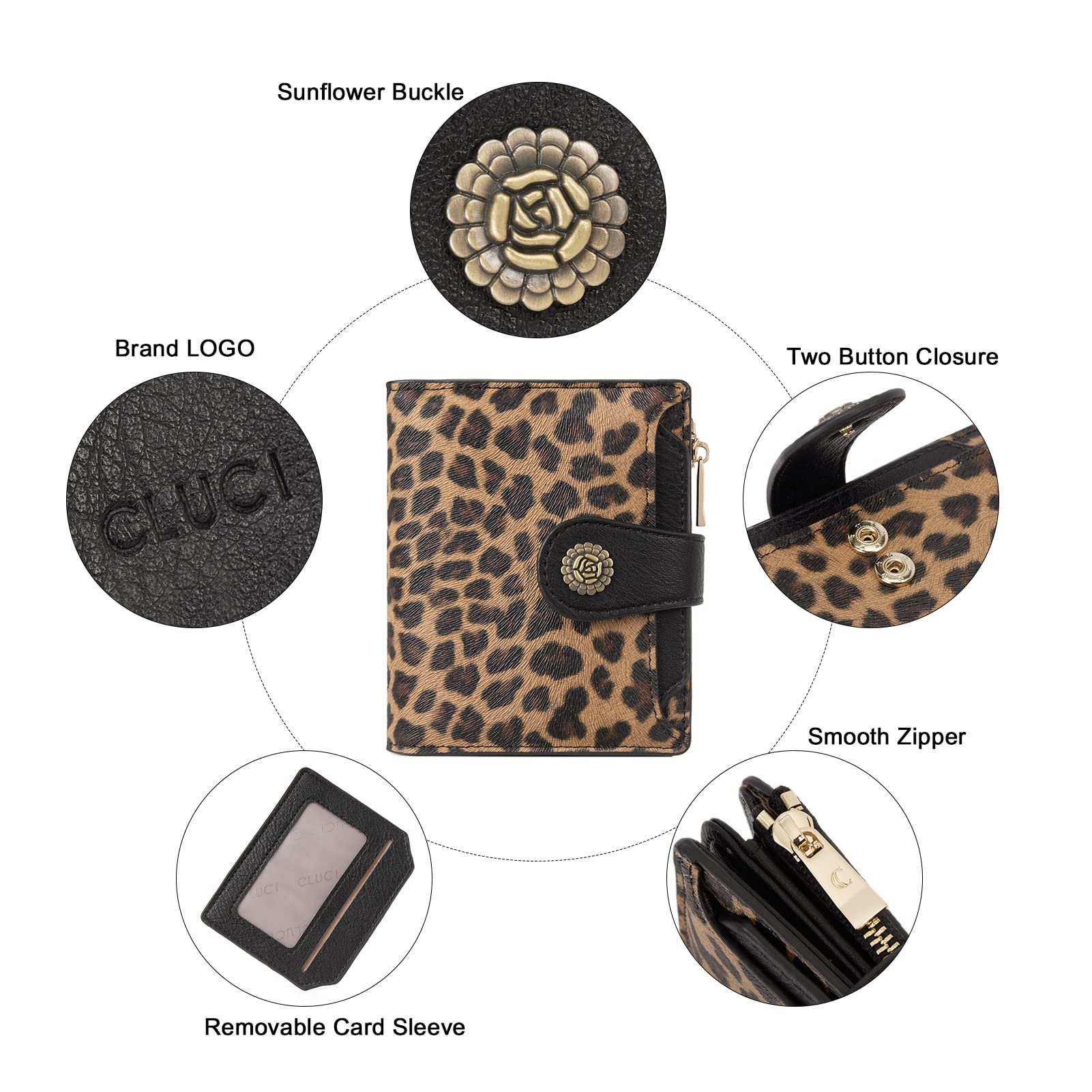 Foto 5 pulgar | Billetera Cluci Pequeña De Piel Con Bloqueo Rfid, Triple Pliegue, Para Mujer - Venta Internacional.
