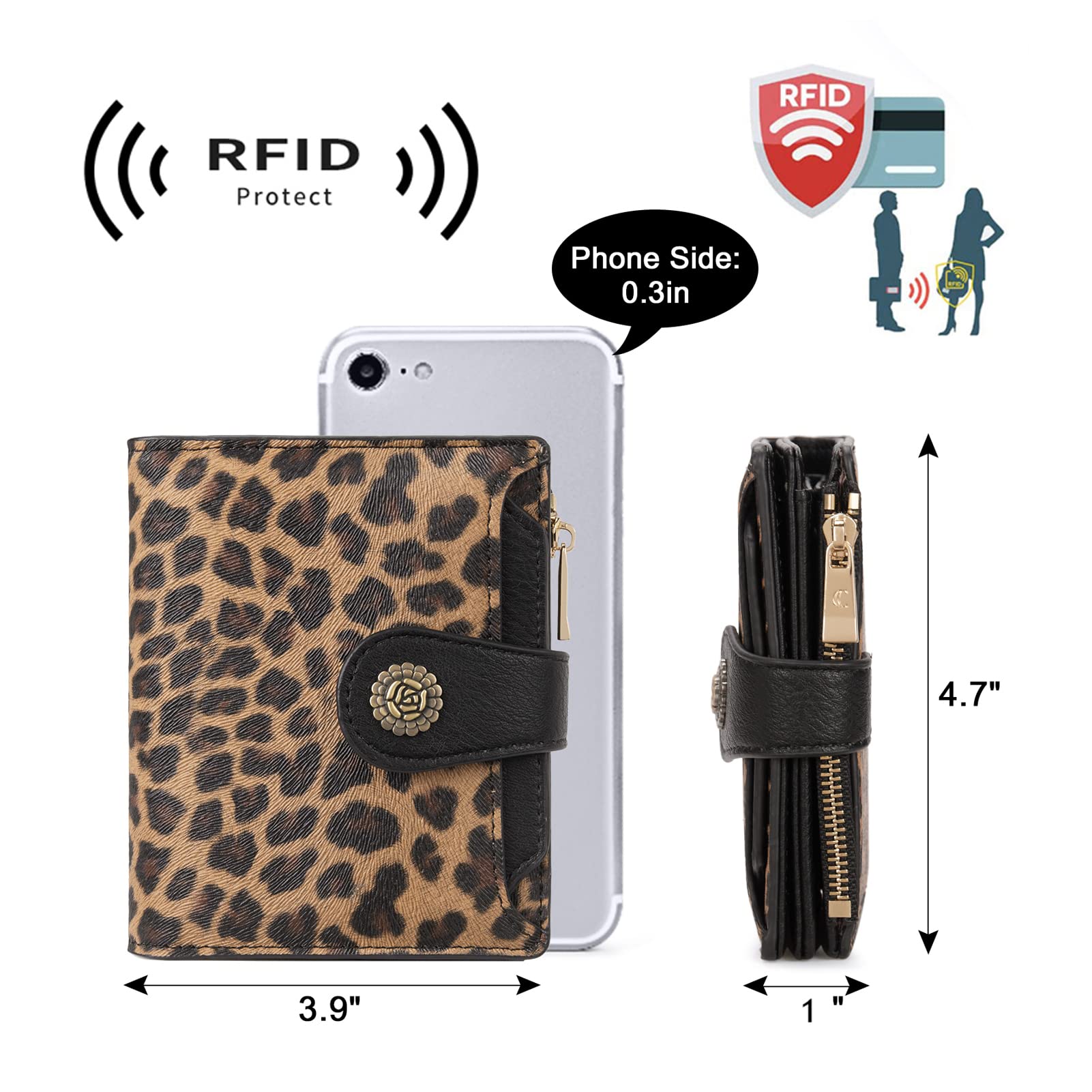 Foto 6 pulgar | Billetera Cluci Pequeña De Piel Con Bloqueo Rfid, Triple Pliegue, Para Mujer - Venta Internacional.