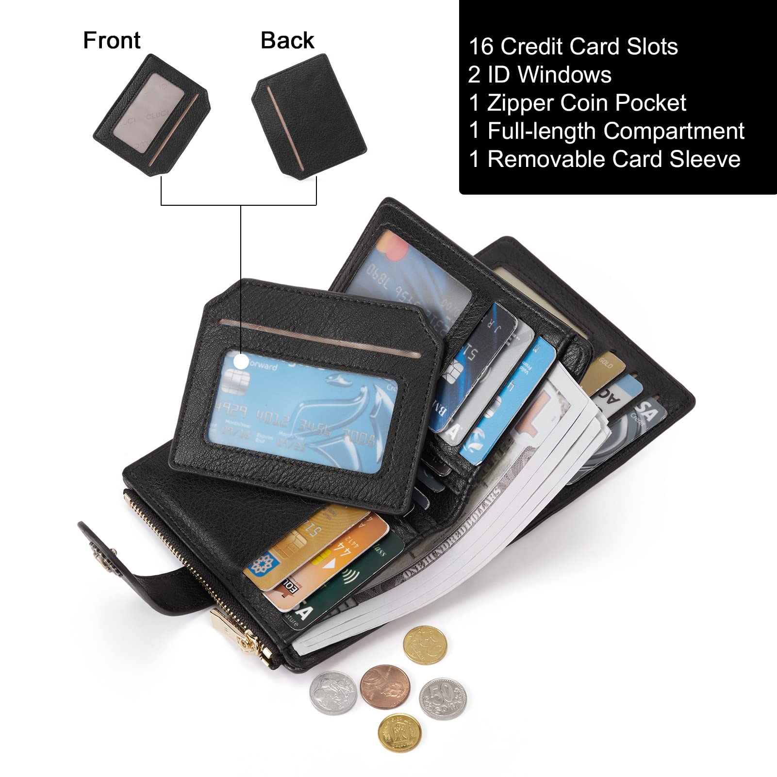 Foto 6 | Billetera Cluci Pequeña De Piel Con Bloqueo Rfid, Triple Pliegue, Para Mujer - Venta Internacional.