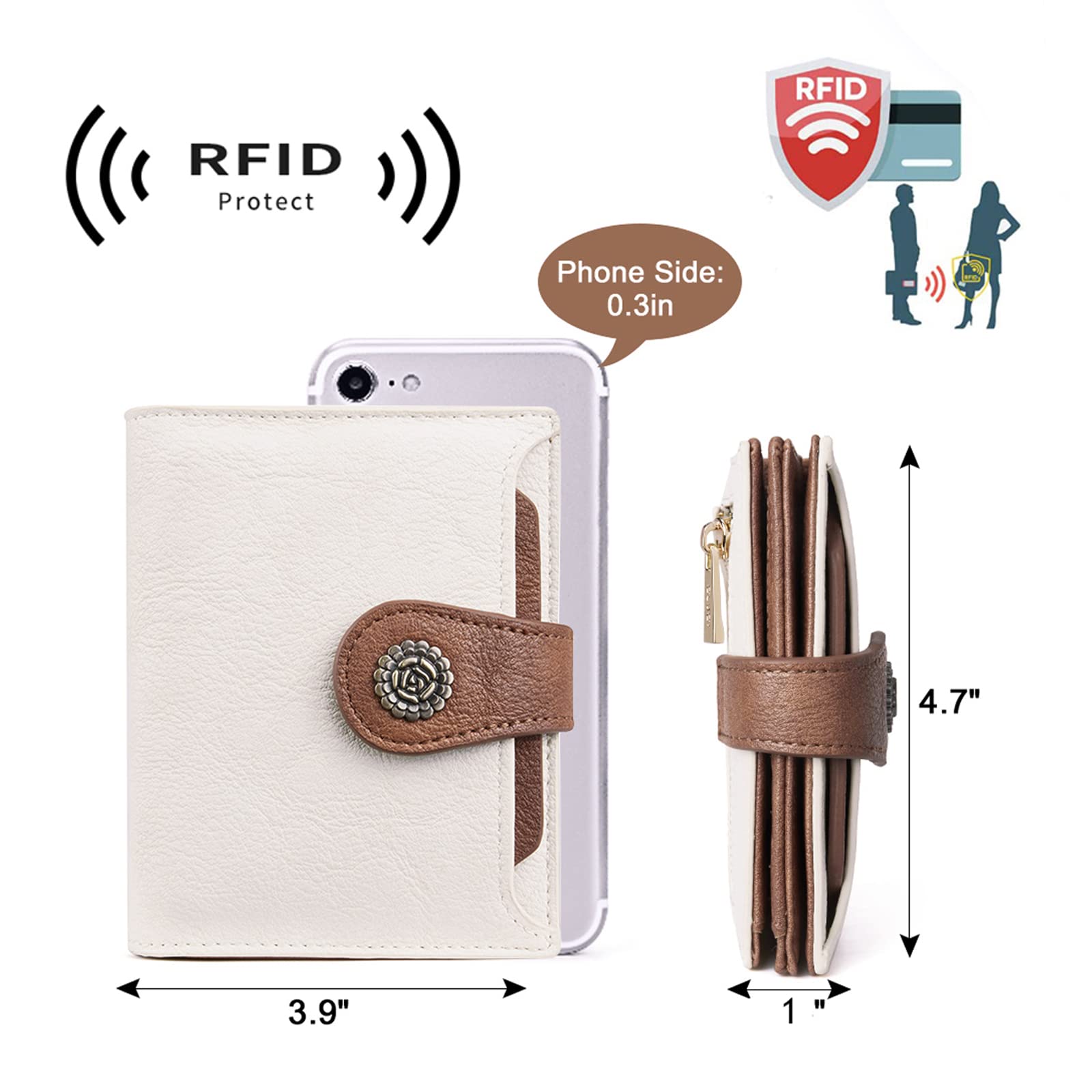 Foto 4 pulgar | Cartera Cluci Pequeña De Piel Con Bloqueo Rfid, Triple Pliegue, Beige/marrón - Venta Internacional.
