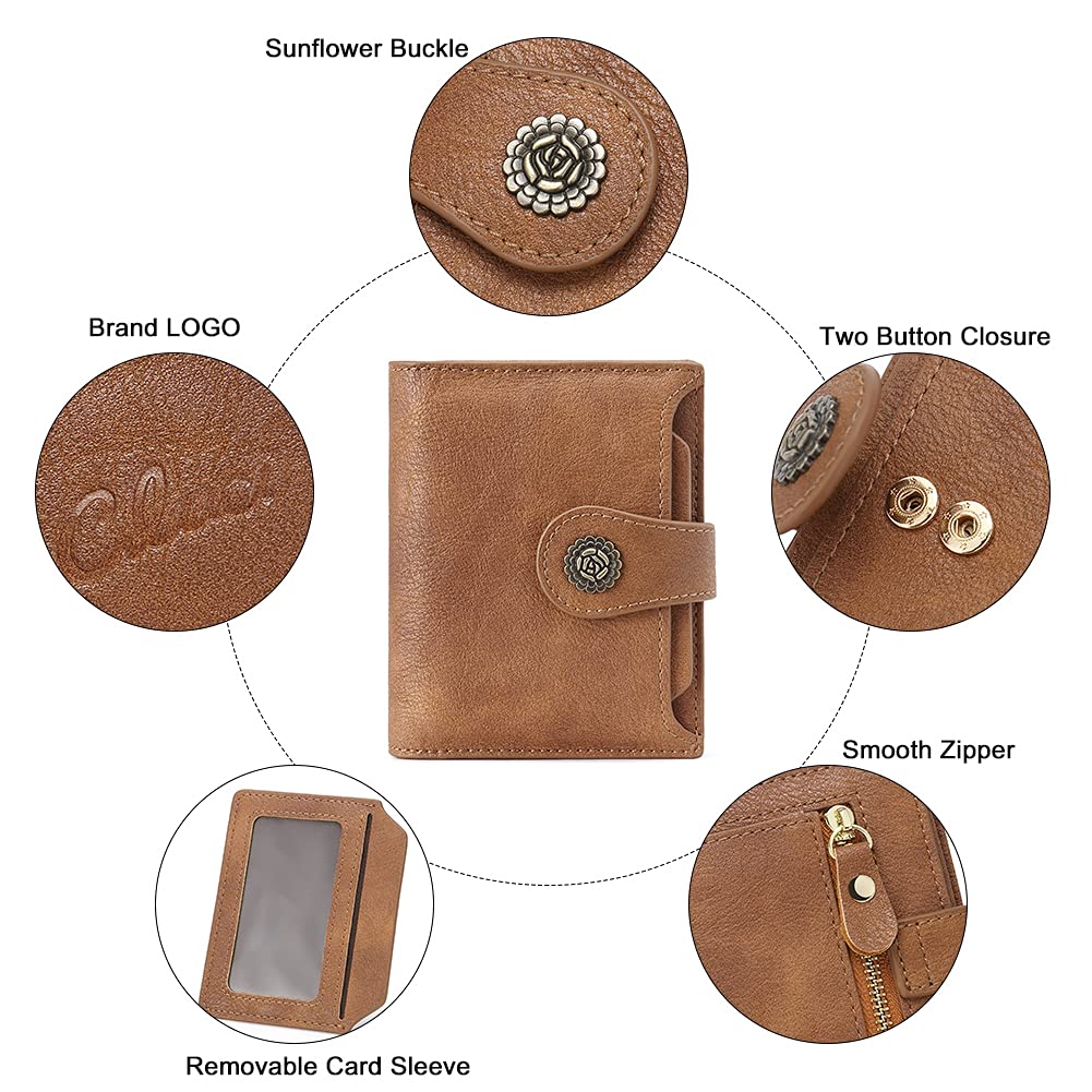 Foto 5 | Cartera Cluci Pequeña De Piel Con Bloqueo Rfid, Triple Pliegue, Marrón - Venta Internacional.
