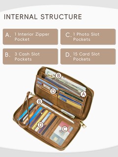 Foto 4 | Cartera Cluci Para Mujer, Grande, De Piel, Con Bloqueo Rfid, Color Beige Bohemio - Venta Internacional.