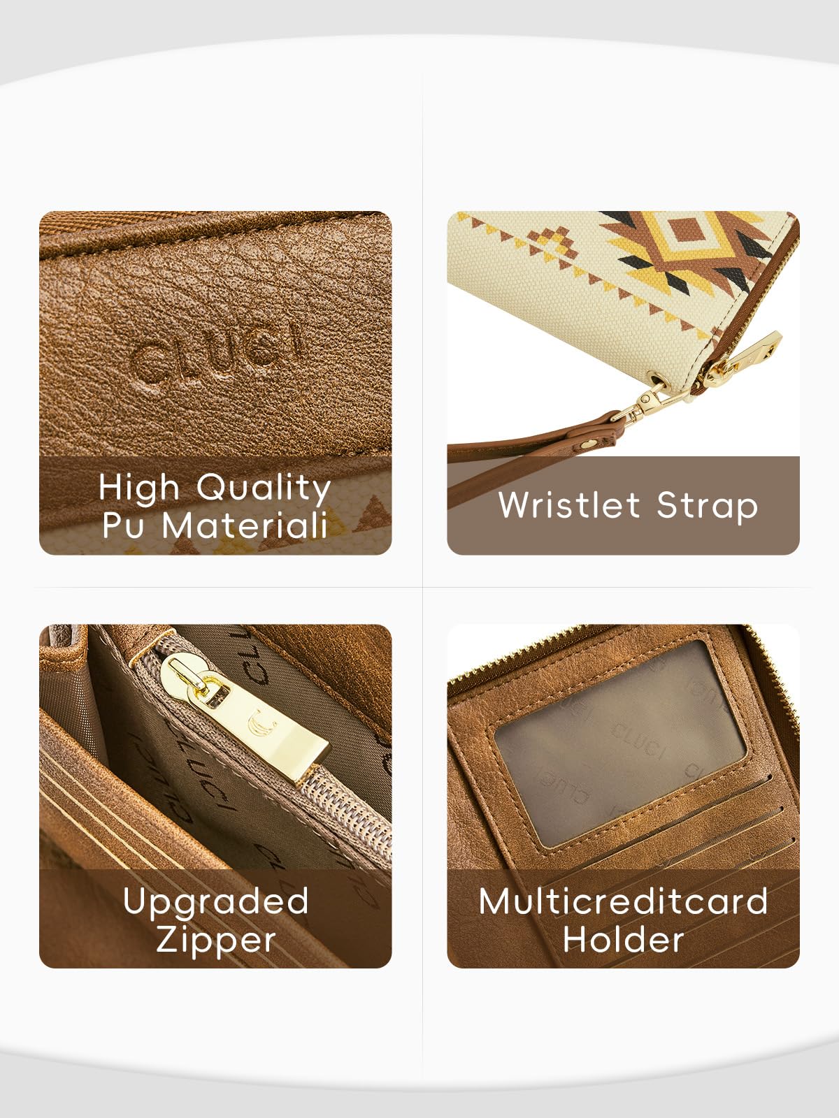 Foto 6 pulgar | Cartera Cluci Para Mujer, Grande, De Piel, Con Bloqueo Rfid, Color Beige Bohemio - Venta Internacional.