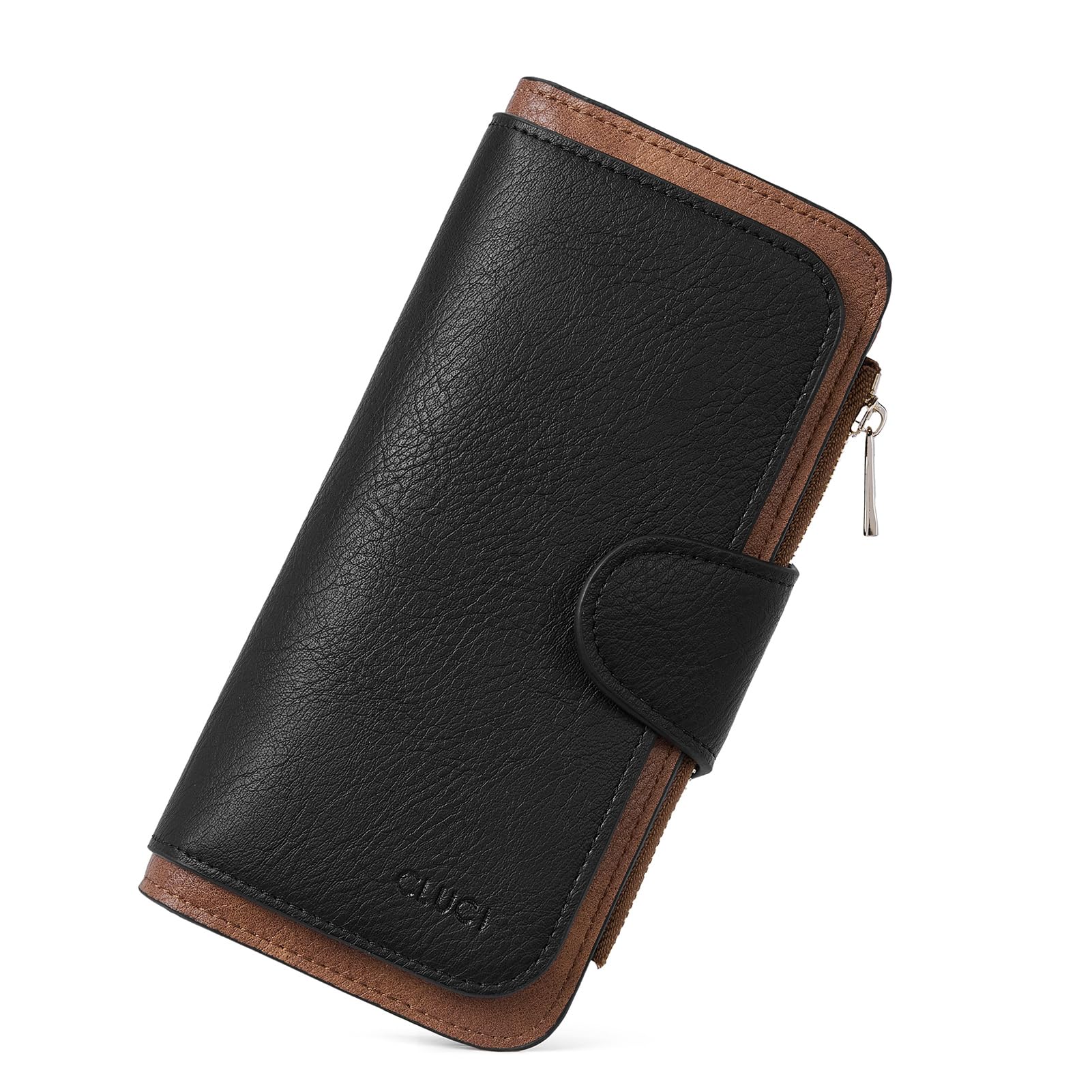 Foto 2 pulgar | Billetera Cluci De Piel Para Mujer Con Bloqueo Rfid, Triple Pliegue, Negro/marrón - Venta Internacional.