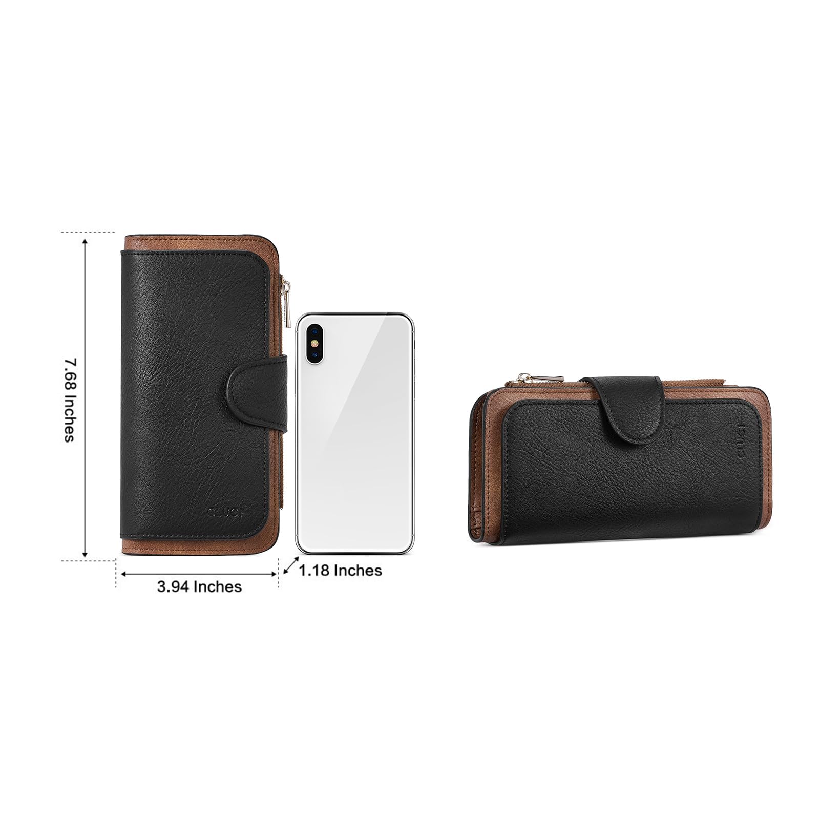 Foto 3 pulgar | Billetera Cluci De Piel Para Mujer Con Bloqueo Rfid, Triple Pliegue, Negro/marrón - Venta Internacional.