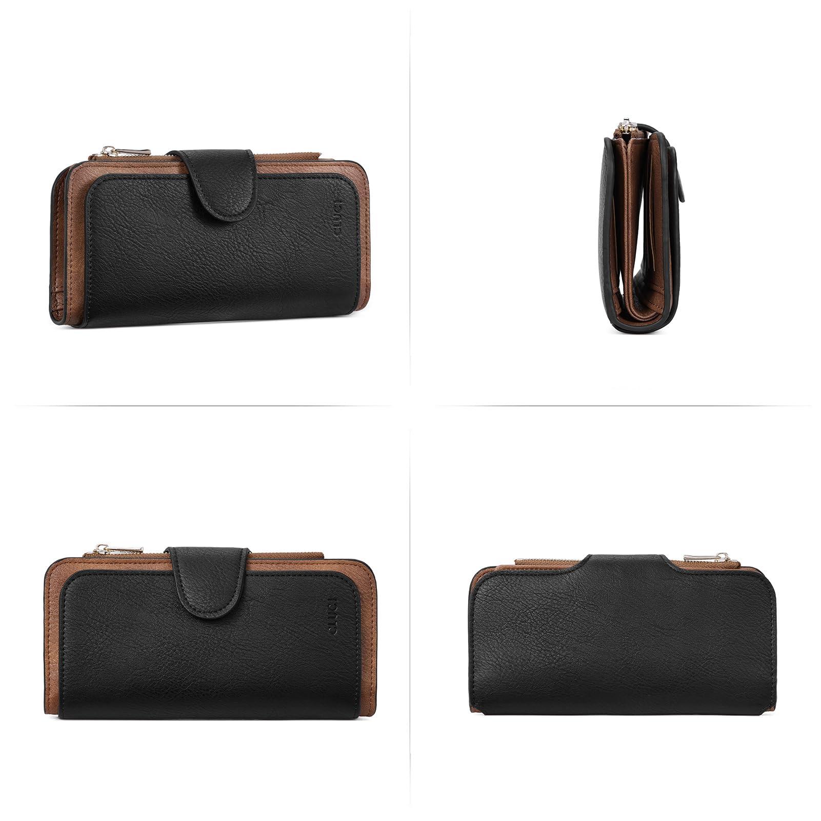 Foto 6 pulgar | Billetera Cluci De Piel Para Mujer Con Bloqueo Rfid, Triple Pliegue, Negro/marrón - Venta Internacional.