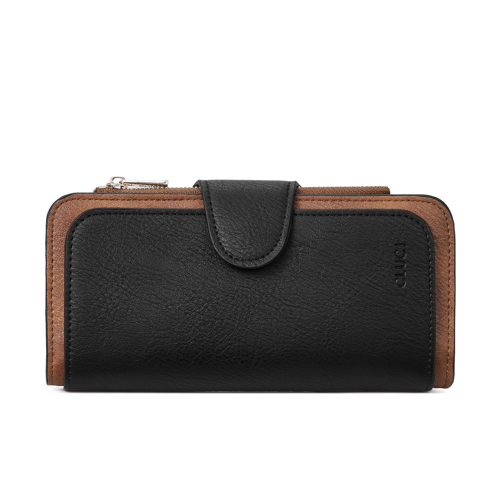 Foto 7 pulgar | Billetera Cluci De Piel Para Mujer Con Bloqueo Rfid, Triple Pliegue, Negro/marrón - Venta Internacional.