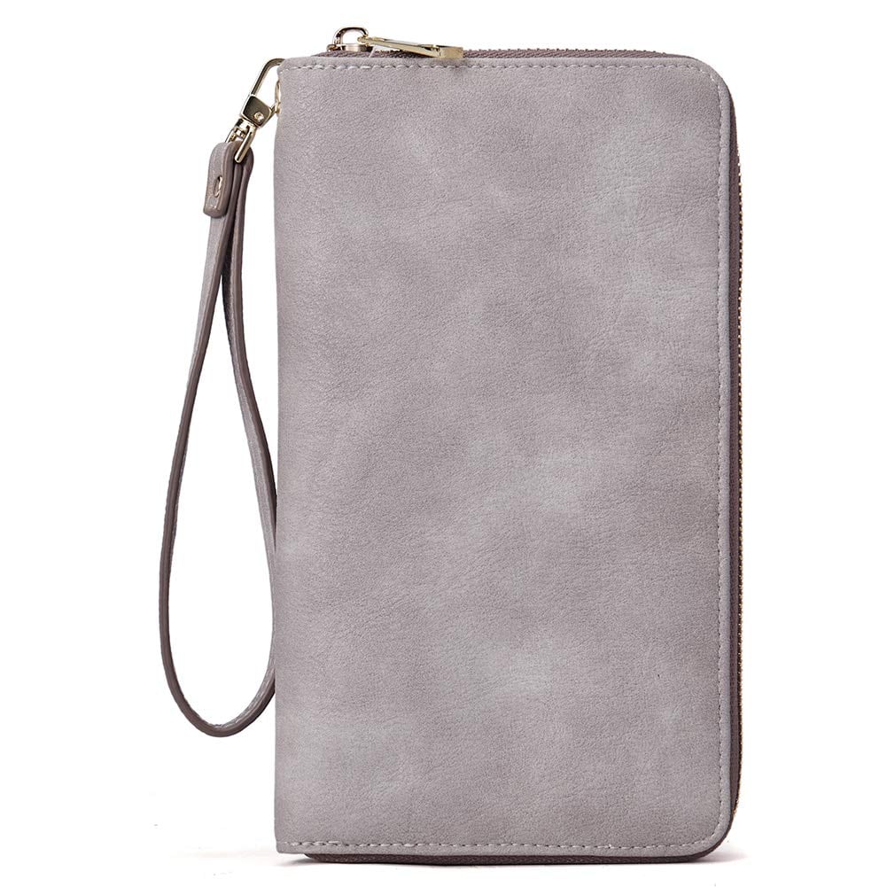 Cartera Cluci Para Mujer, Grande, De Piel, Con Bloqueo Rfid, Gris - Venta Internacional. $1,064