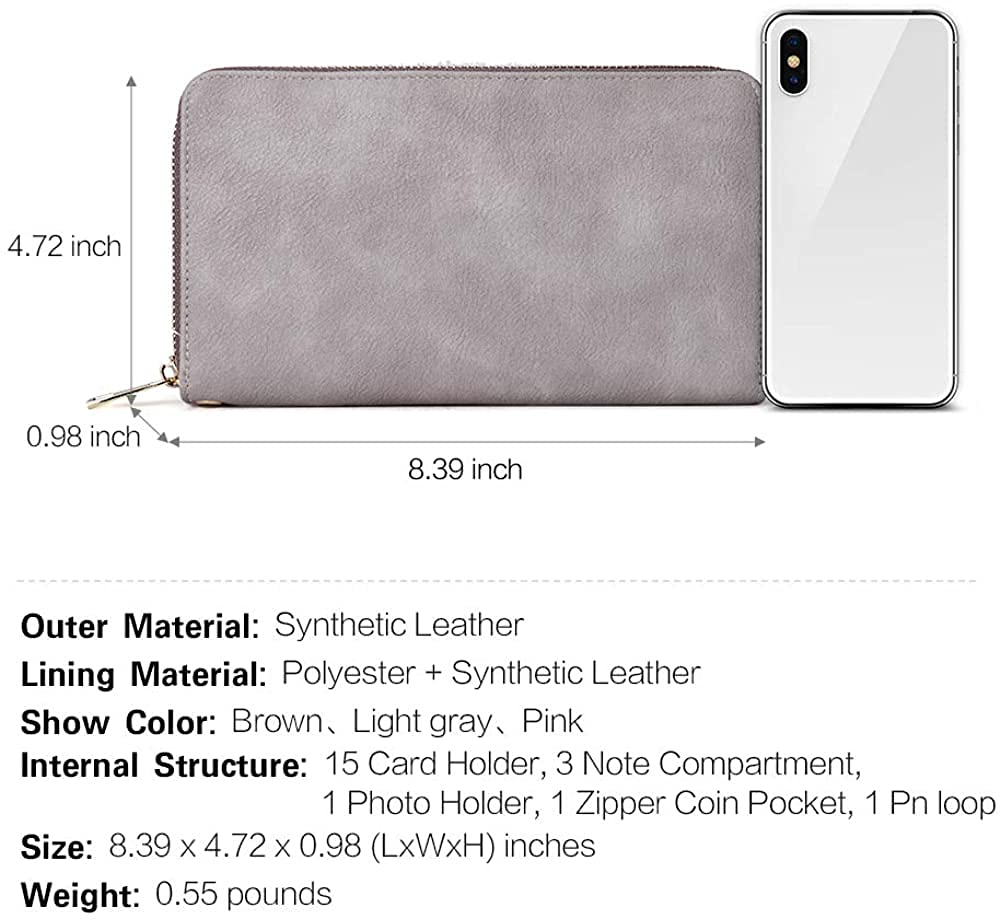 Foto 6 pulgar | Cartera Cluci Para Mujer, Grande, De Piel, Con Bloqueo Rfid, Gris - Venta Internacional.