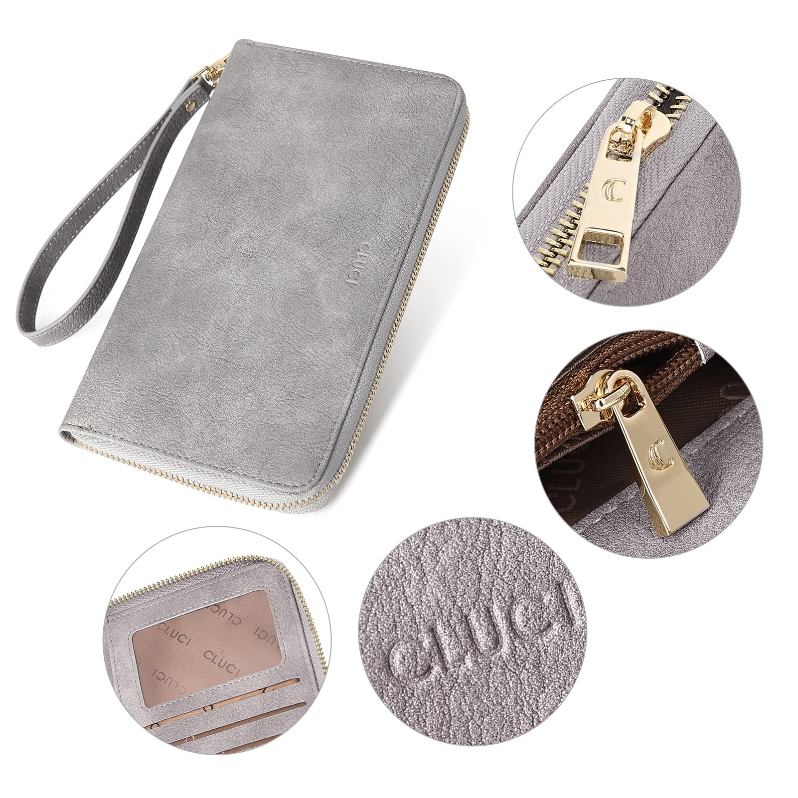 Foto 6 | Cartera Cluci Para Mujer, Grande, De Piel, Con Bloqueo Rfid, Gris - Venta Internacional.