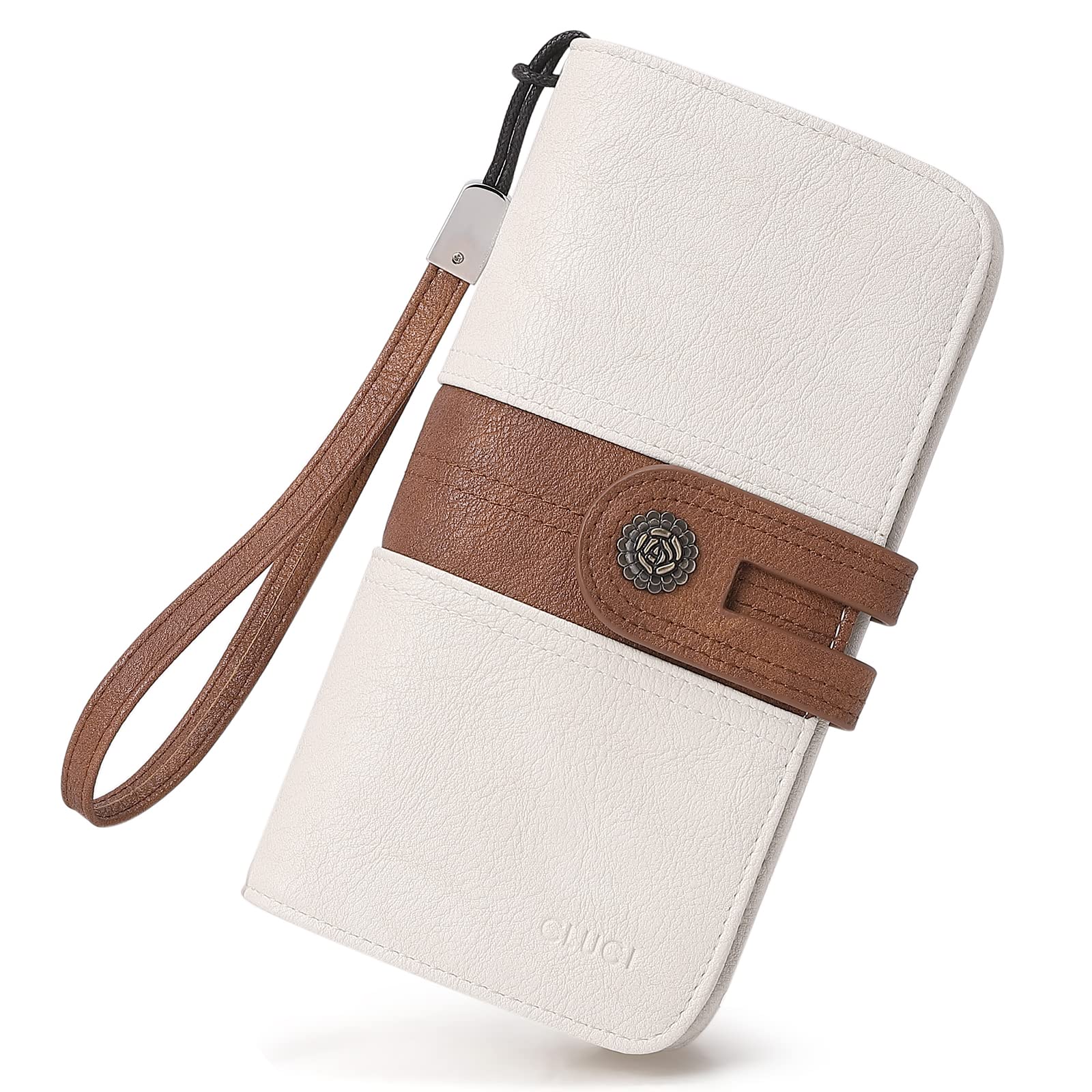 Tarjetero Grande De Piel Para Mujer, Color Beige Y Marrón, Estilo Wallet Cluci - Venta Internacional.