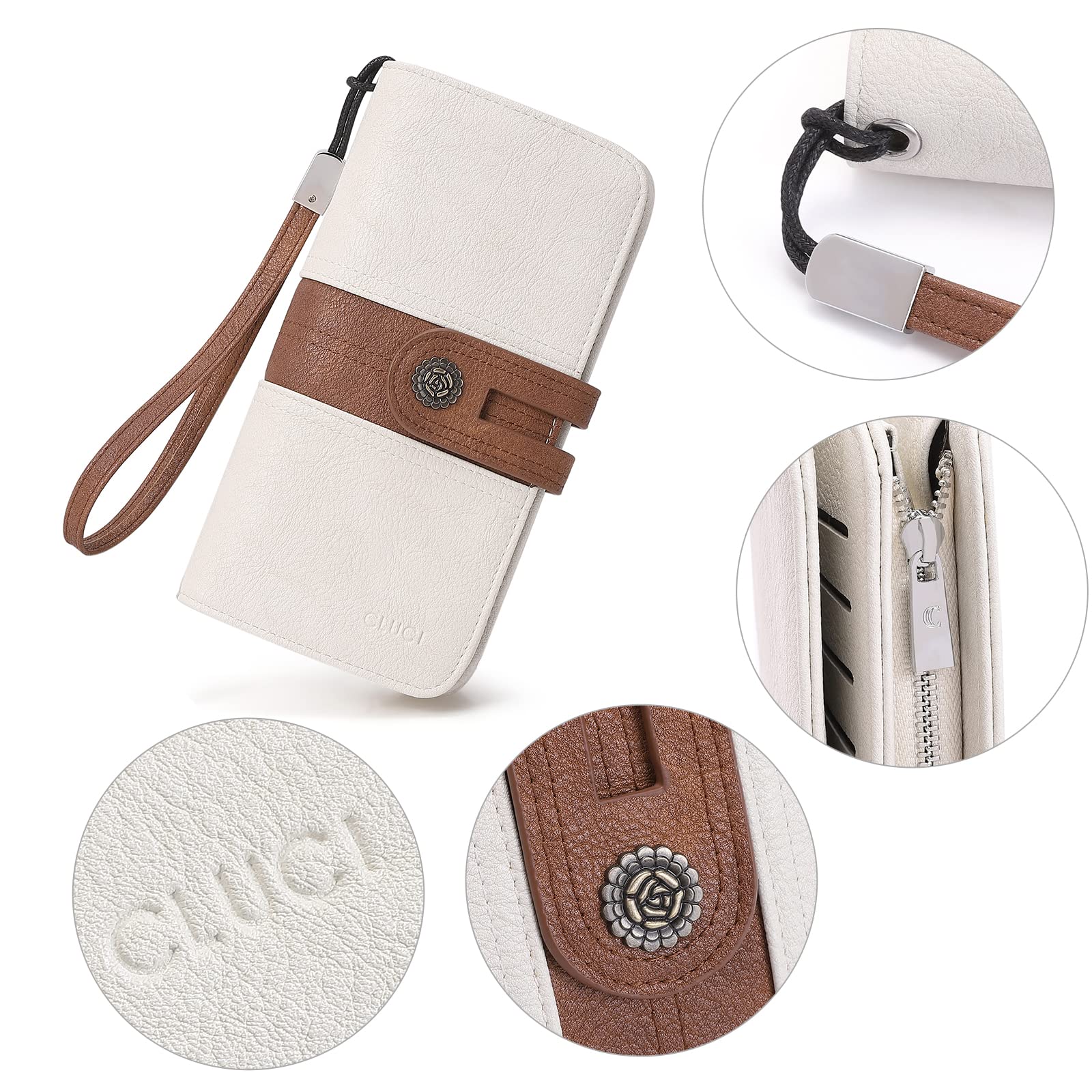 Foto 6 pulgar | Tarjetero Grande De Piel Para Mujer, Color Beige Y Marrón, Estilo Wallet Cluci - Venta Internacional.