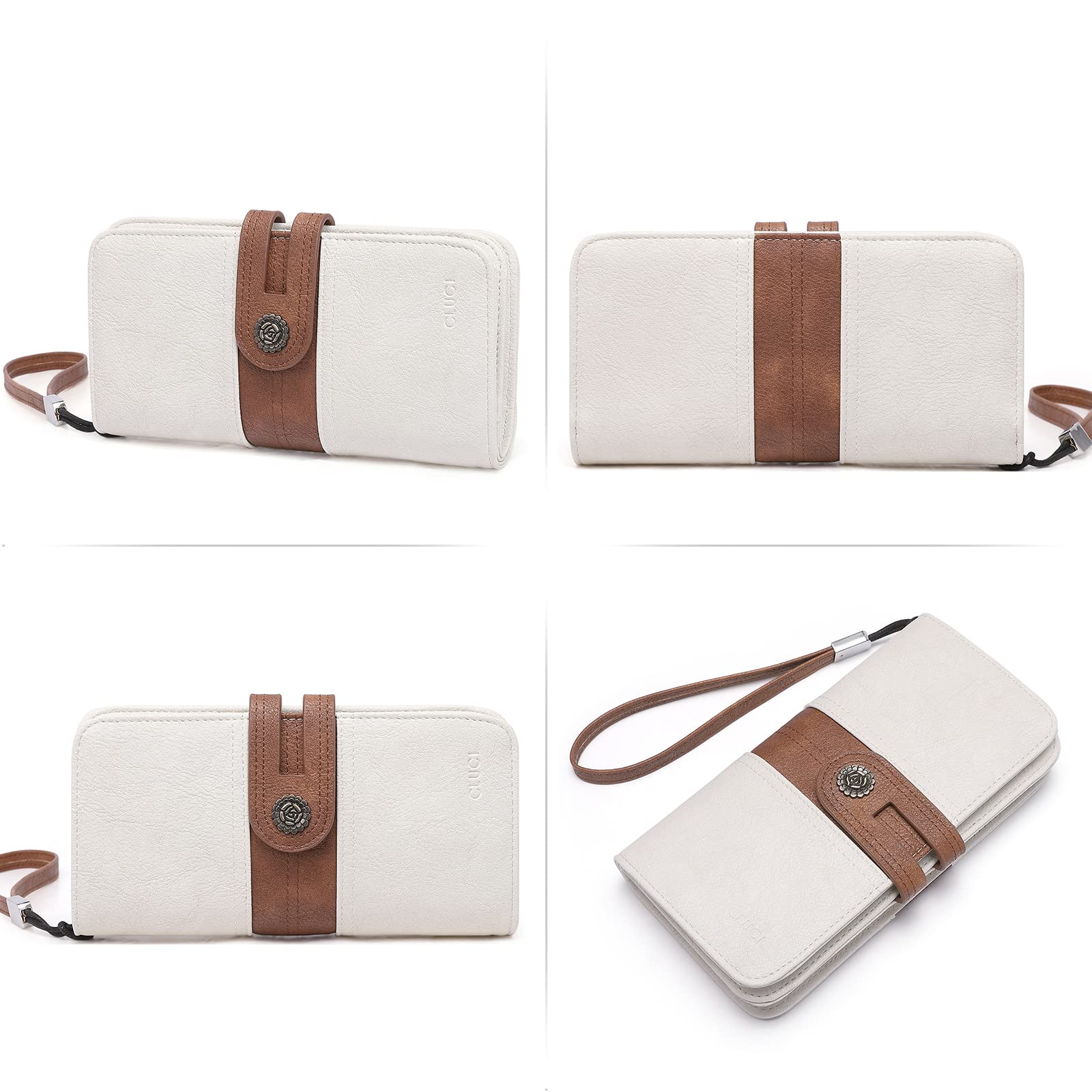 Foto 7 pulgar | Tarjetero Grande De Piel Para Mujer, Color Beige Y Marrón, Estilo Wallet Cluci - Venta Internacional.