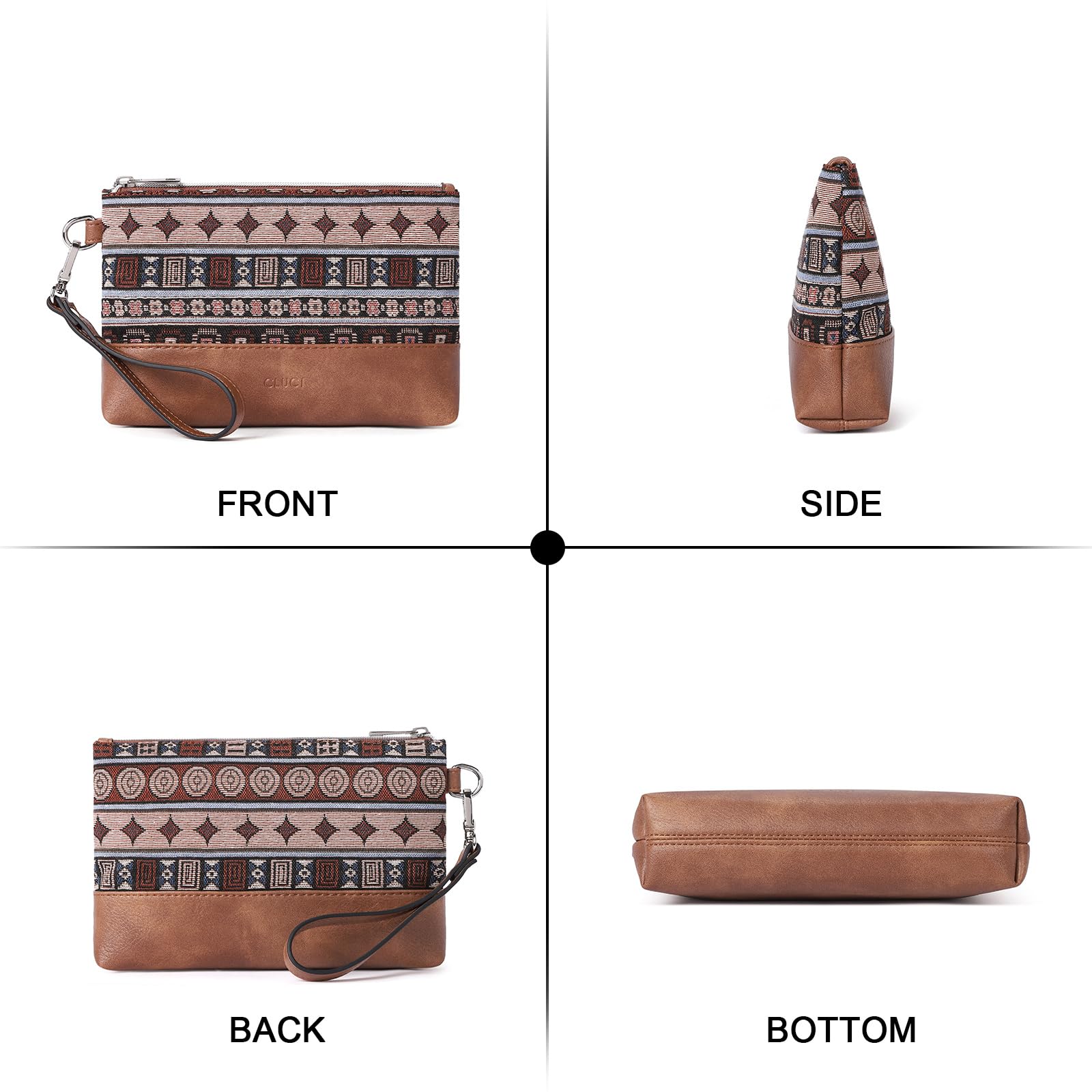 Foto 7 pulgar | Wallet Cluci - Pulsera De Piel Para Mujer De Gran Capacidad, Color Marrón - Venta Internacional.