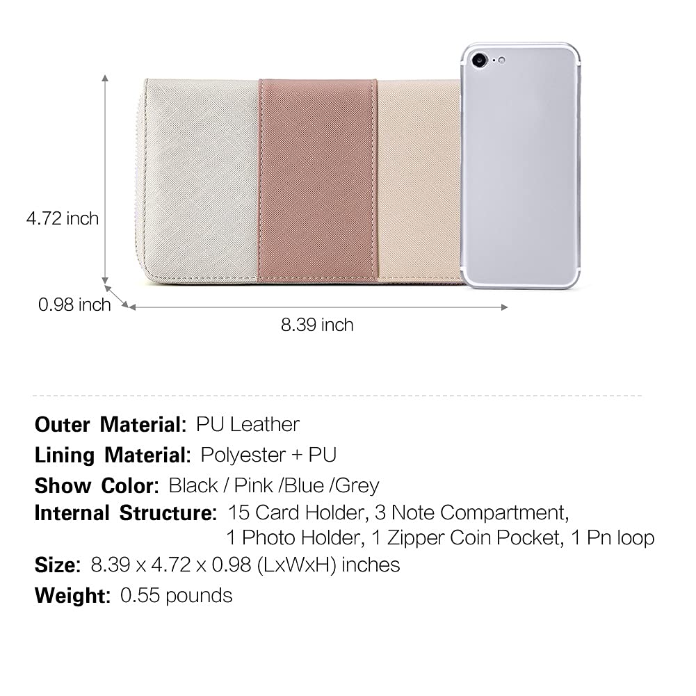 Foto 3 | Cartera Cluci Para Mujer, Grande, De Piel, Con Bloqueo Rfid, Color Rosa - Venta Internacional.
