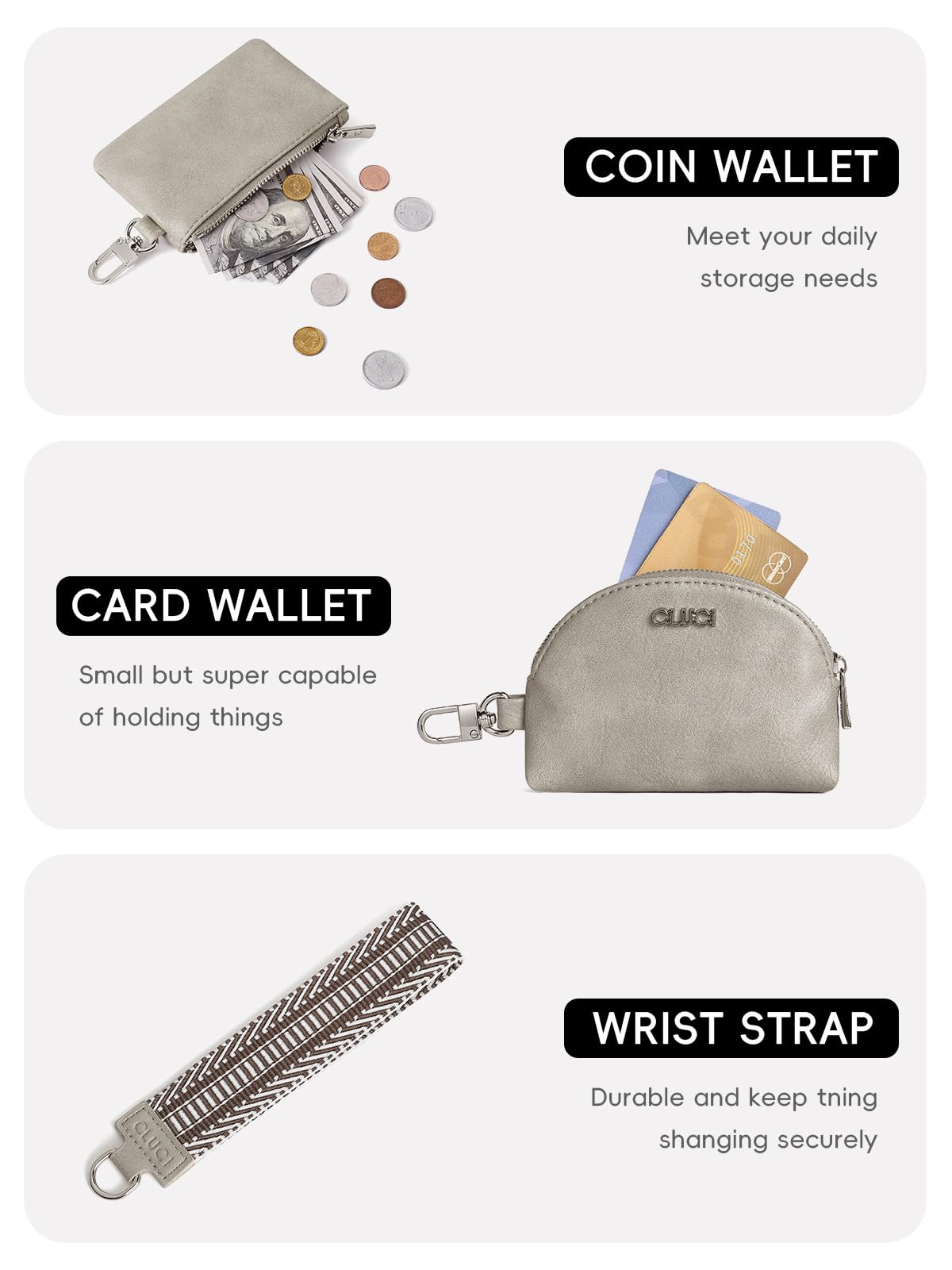 Foto 4 | Cartera De Pulsera Cluci Con Doble Funda Para Mujer Y Llavero - Venta Internacional.