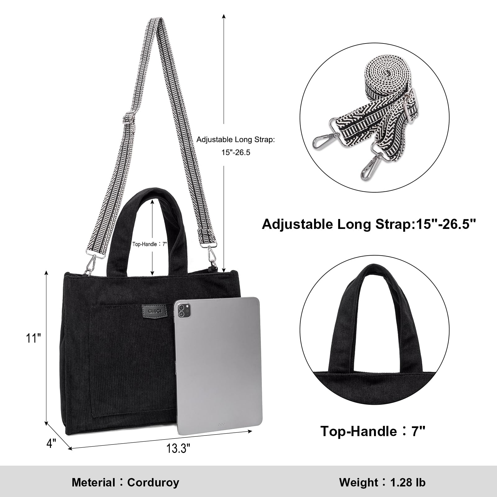 Foto 4 pulgar | Bolso Cluci De Pana Para Mujer, Moda Casual, Negro - Venta Internacional.